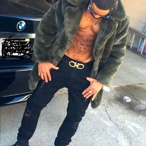 FOREST GREEN FAUX FUR COAT